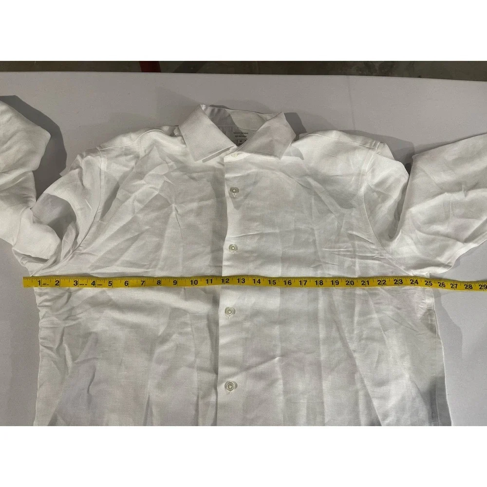 NWT Banana Republic Men's White Slim Linen Blend Button Up Long Sleeve Top XL